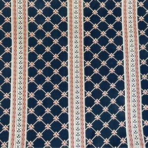 Vintage Thomas Strahan Fabric Paxton Stripe Screenprint Navy Red 2 Yards 48 x 72
